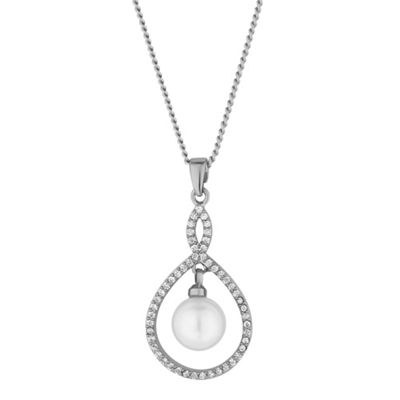 Silver open peardrop pearl necklace